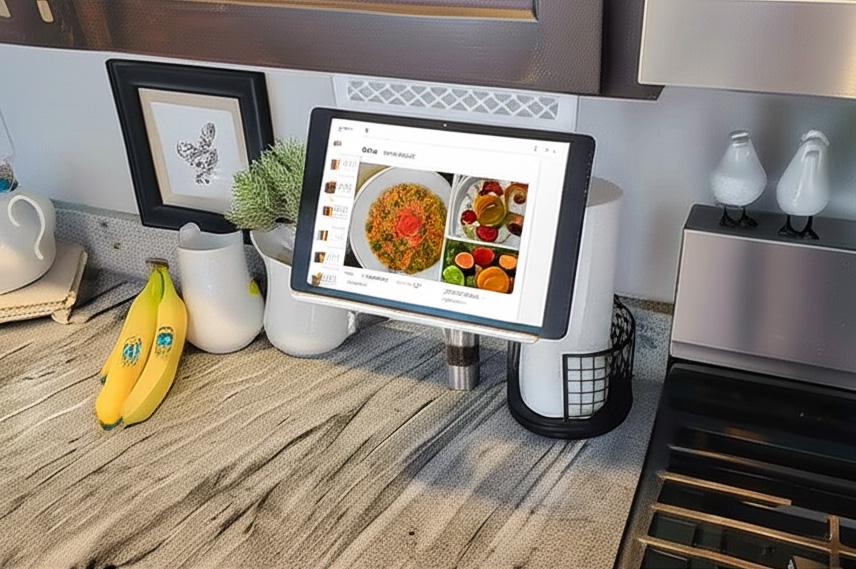 Kitchen Cabinet iPad - Recipe Stand - Tool Free, Very Stable & Hands Free