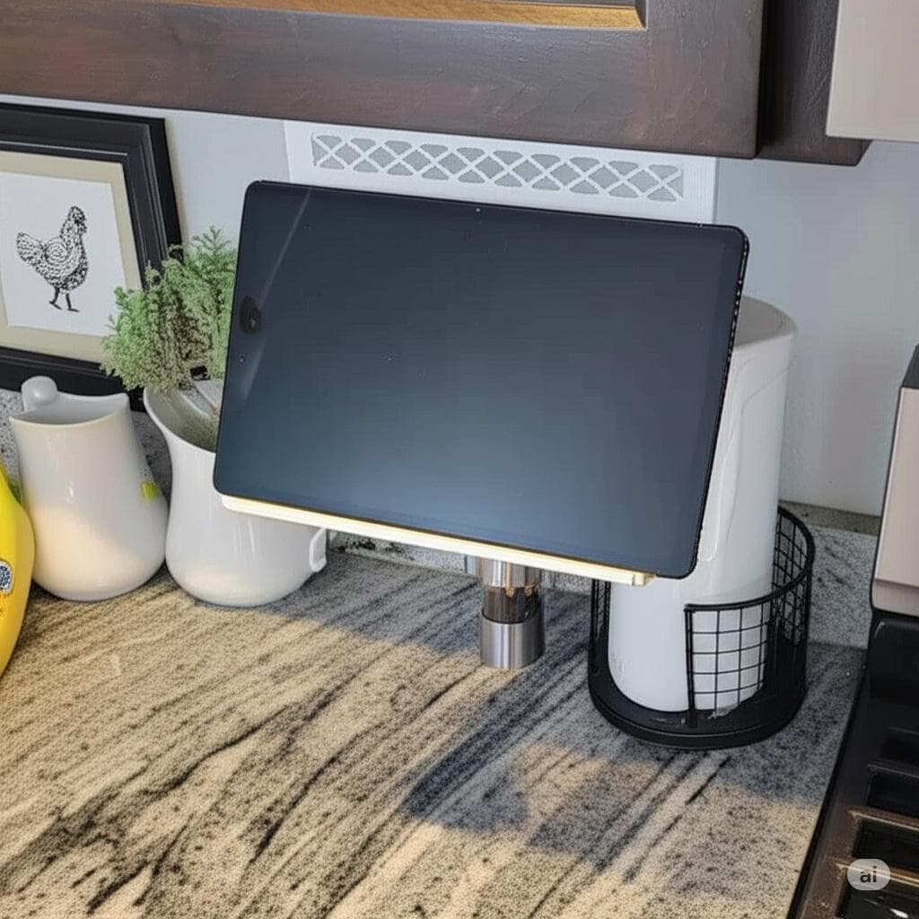 Kitchen Cabinet iPad - Recipe Stand - Tool Free, Very Stable & Hands Free
