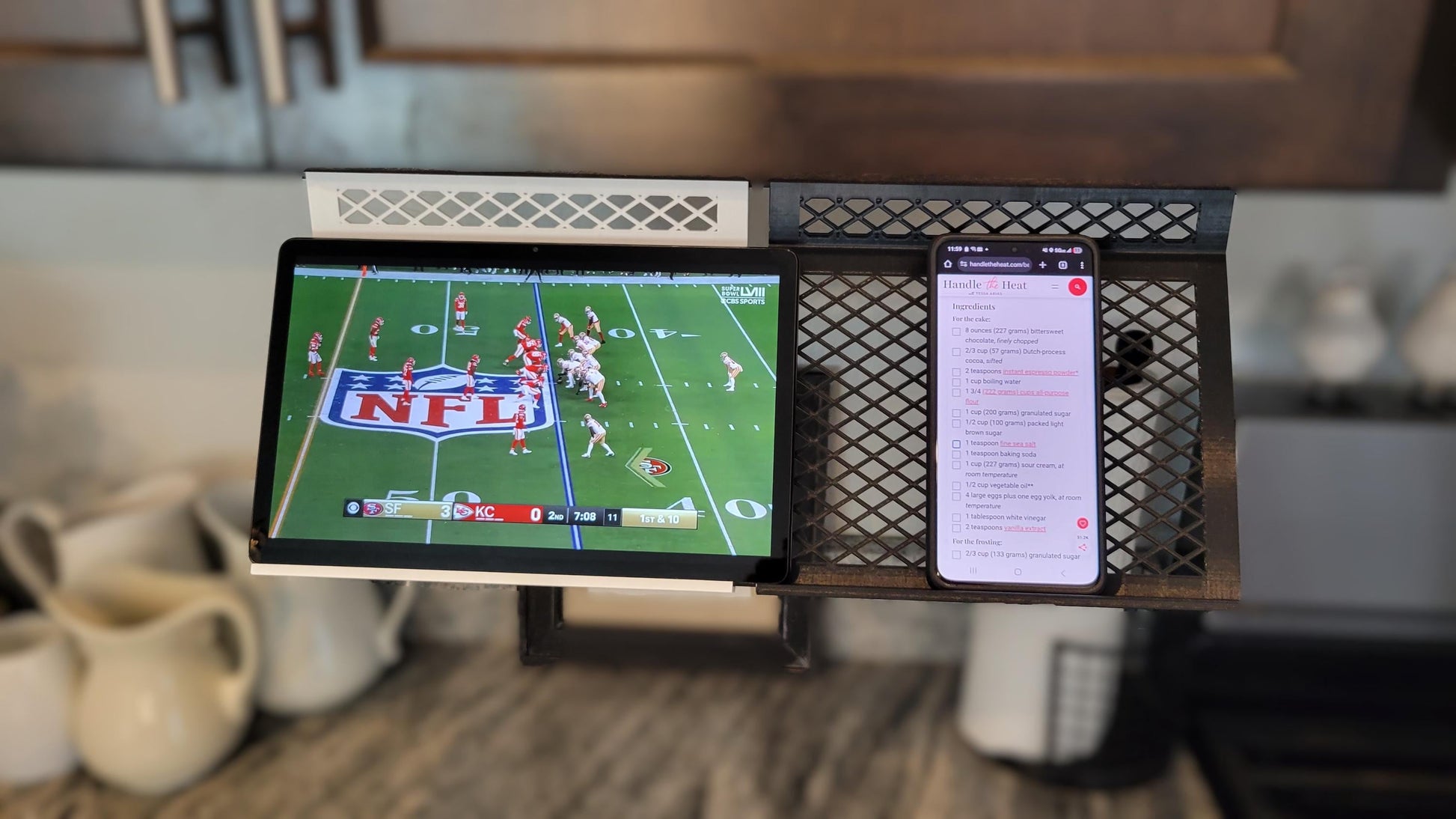 Kitchen Cabinet iPad - Recipe Stand - Tool Free, Very Stable & Hands Free