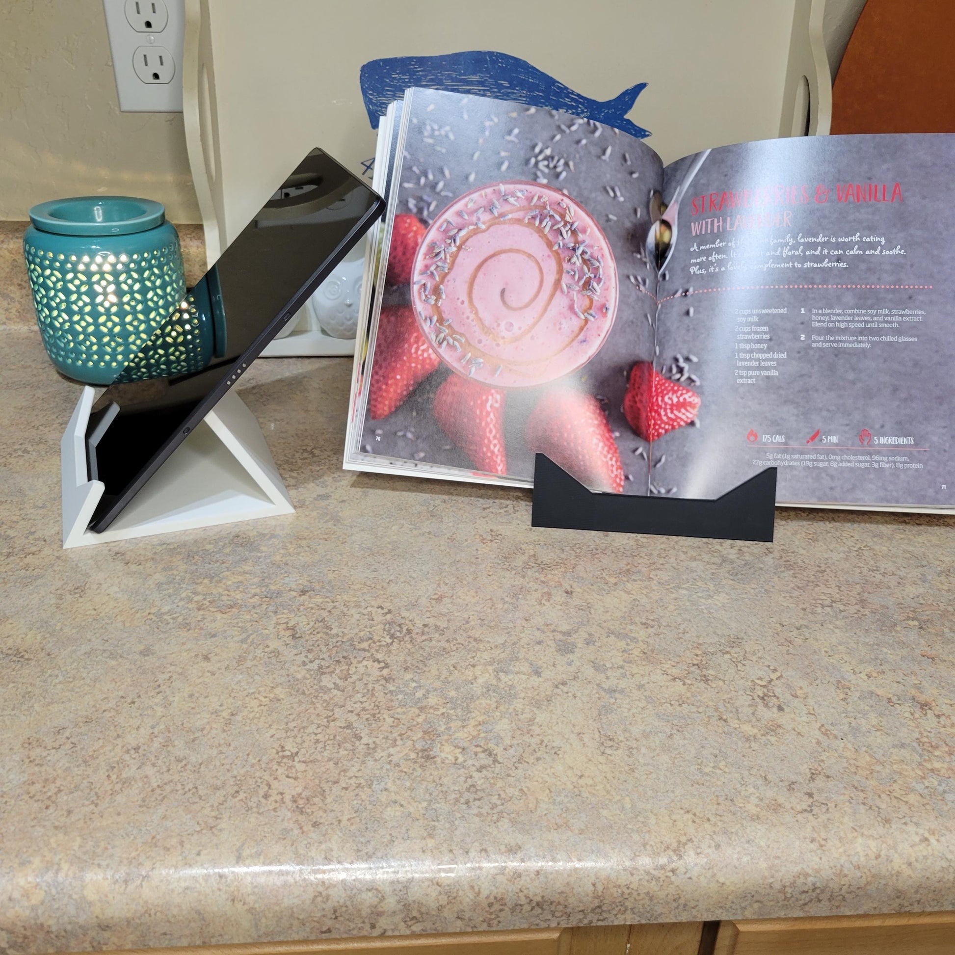Minimalist Cookbook Stand and Tablet Holder with Page Keepers | Hands Free